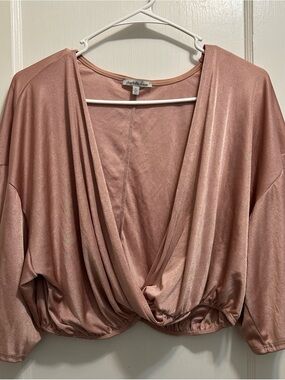 Charlotte Russe Blush Satin Draped Twist Crop Top